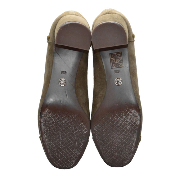 B2 Auth TORY BURCH Colt Studded Brown Suede Block Heels Pump Shoes Size 8M - Picture 5 of 6